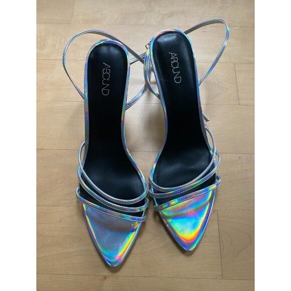 Abound BNWOT "Jimena" iridescent strappy silver heels sz 11 NEW - Picture 2 of 9